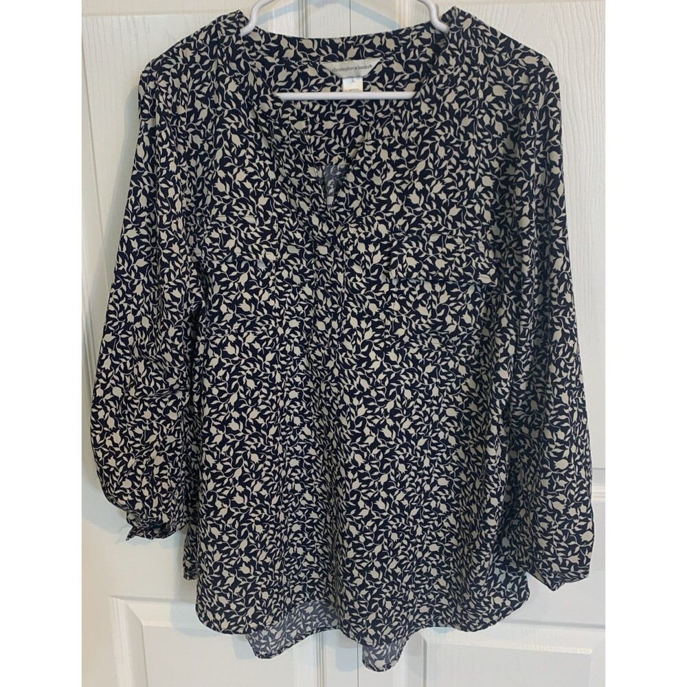 Christopher & Banks Floral Blouse Women’s XL Black Cream 3/4 - Long Sleeve